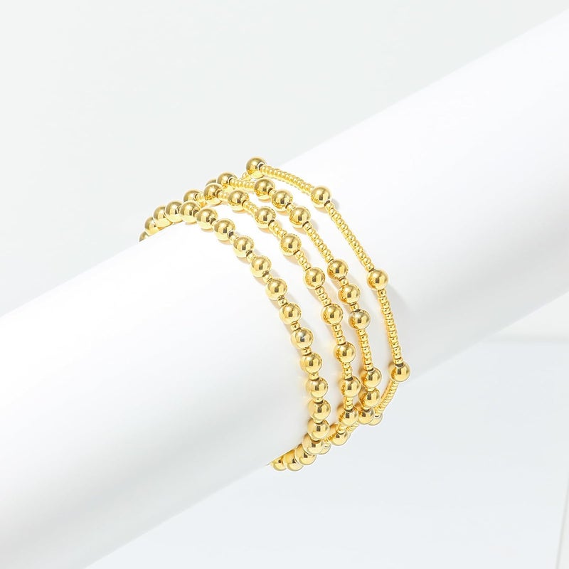 Pymach Store Dainty Gold Plated Pearl Crystal Beaded Bracelets Set for Women 14K Gold Plated Bead Pearl Beads Bracelet Stackable Paperclip Link Chain Bracelets Gold Plated Bracelets for Women Trendy Jewelry - Image 2